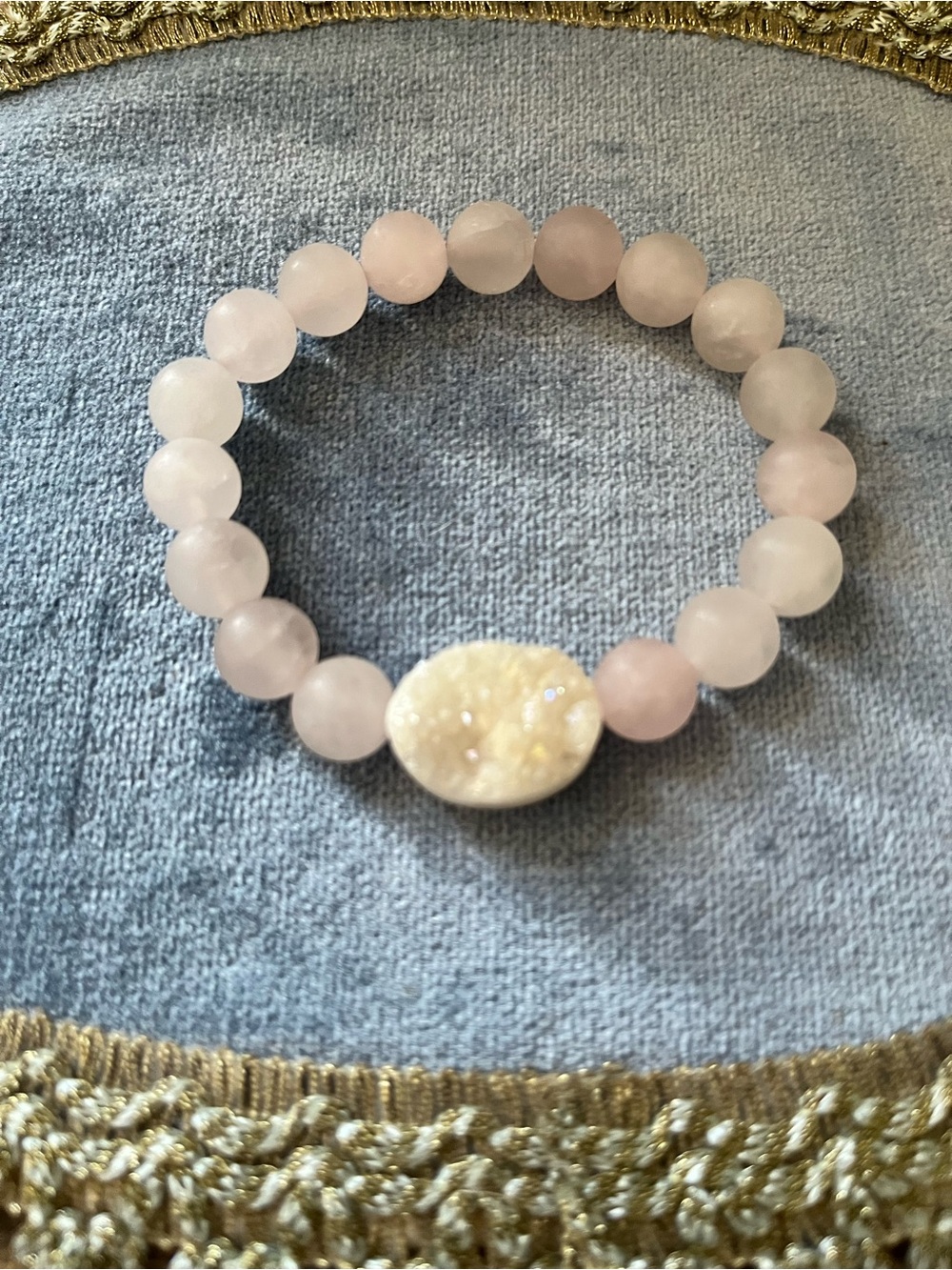 Rose Quartz Beaded Bracelet with Druzy Accent